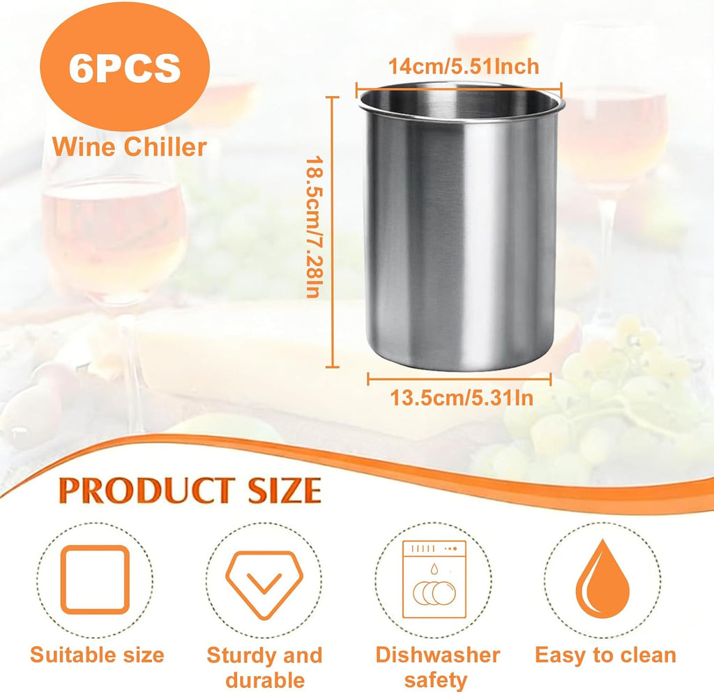 Stainless Steel Wine Chiller, Champagne Bucket, Wine Chiller Bucket - Set of 6