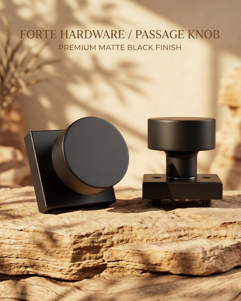 Matte Black Passage Door Knobs Interior, Zinc Alloy Matte Black Door Knob , Non-Locking Function