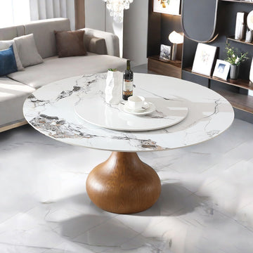 Marble Dining Table, 59" D Round Dining Tabletop with 31.5" D Detachable Turntable, Luxurious Sintered Stone Dining