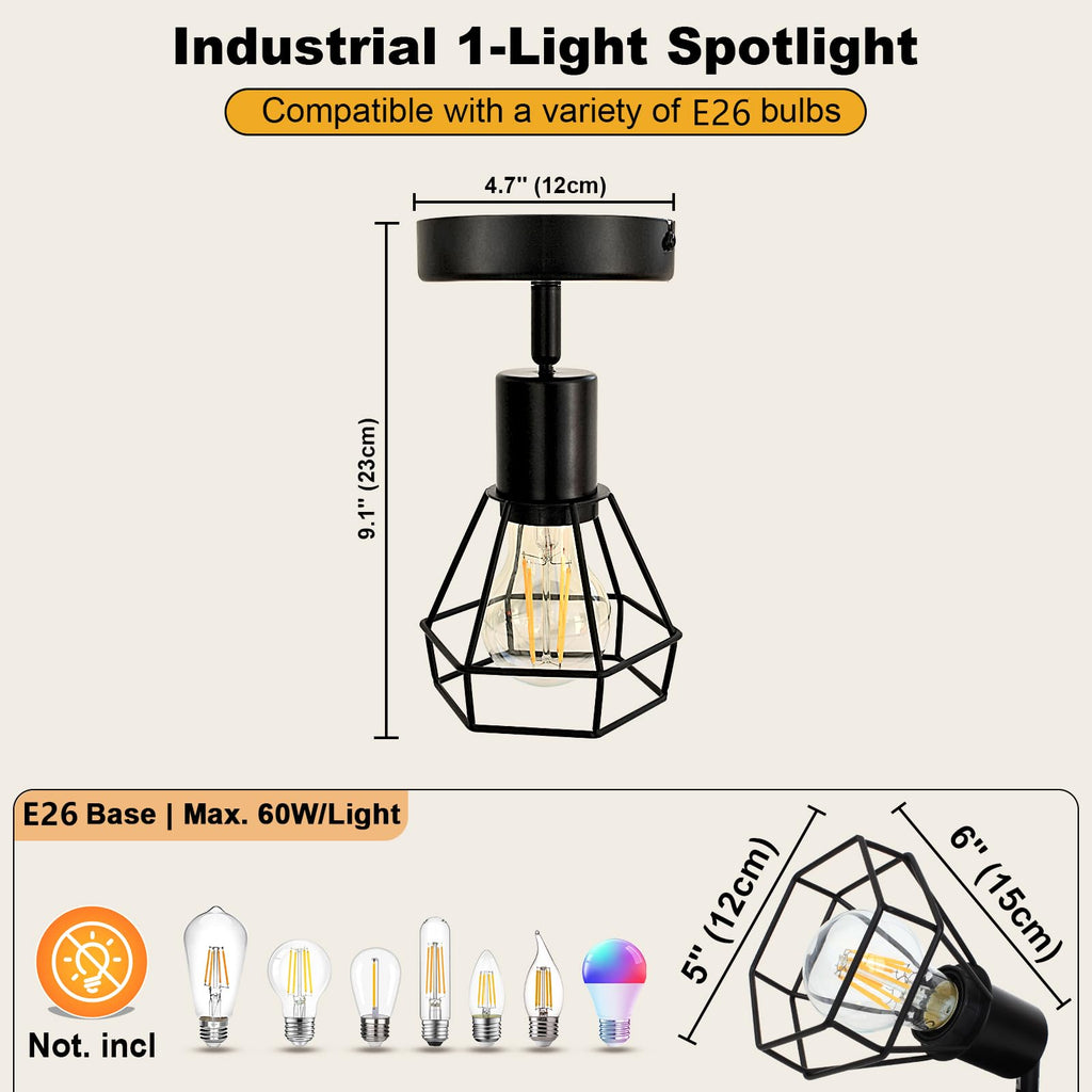 LED Track Lighting Fixture, 1-Light Adjustable Spot Light Black, E26