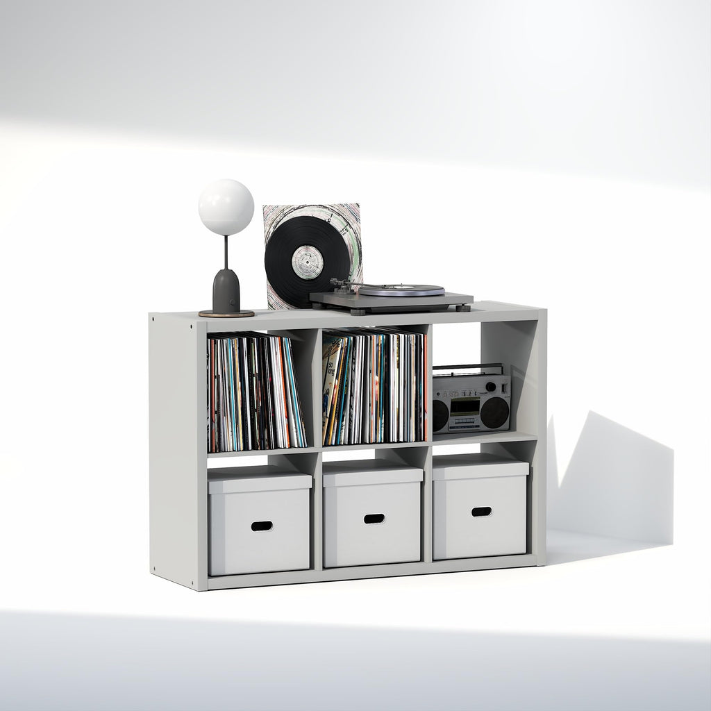 Cubicle Record Player Stand, 6-Cube Record Storage, Light Grey