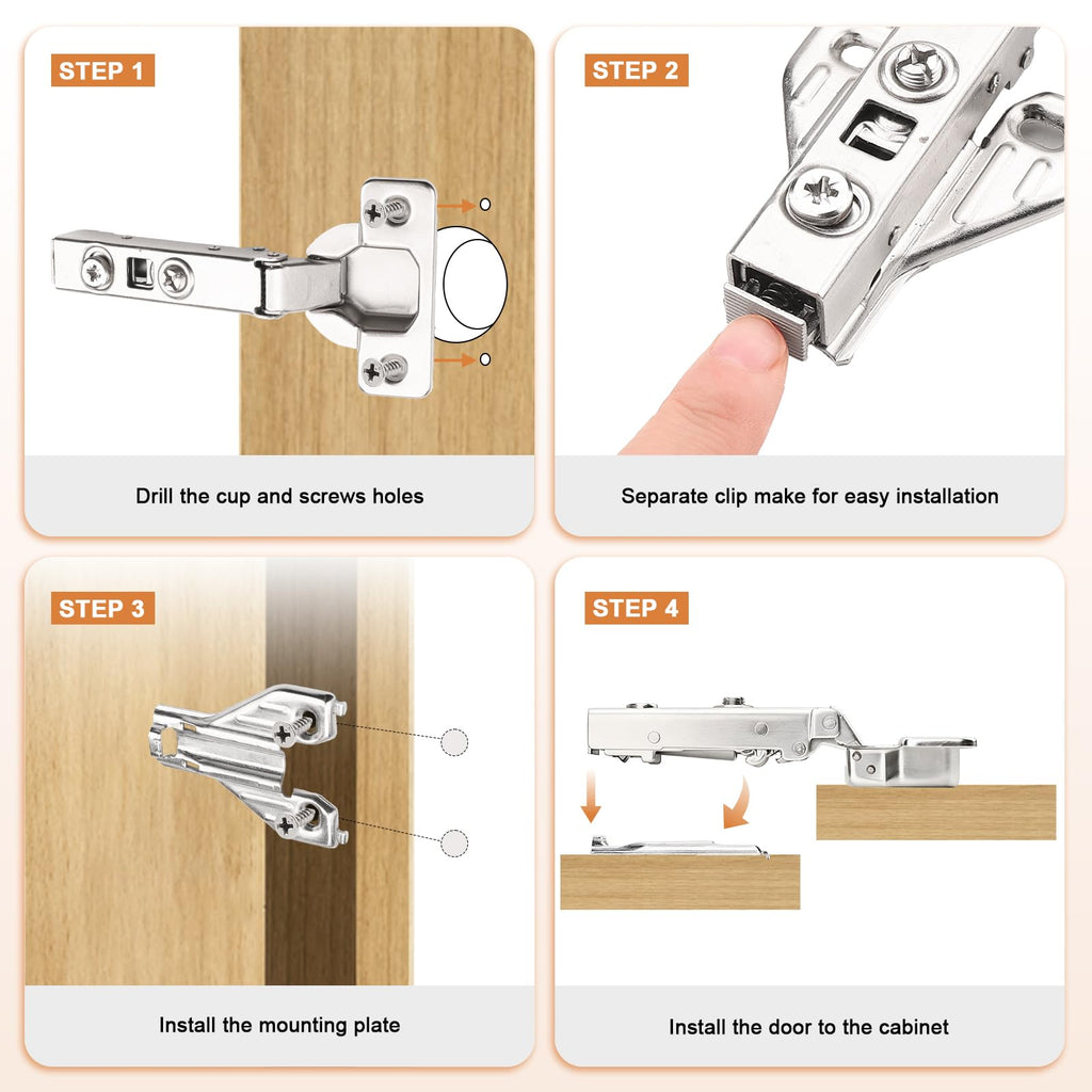 Full Overlay Soft Close Clip On Face Frame Mounting Cabinet Hinges, Nickel Plated Door Hinges, Concealed Screws 105
