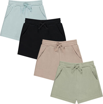 Boys 4 Pack French Terry Shorts Soft Breathable Cotton Lounge Shorts with Elastic Waist Drawstring
