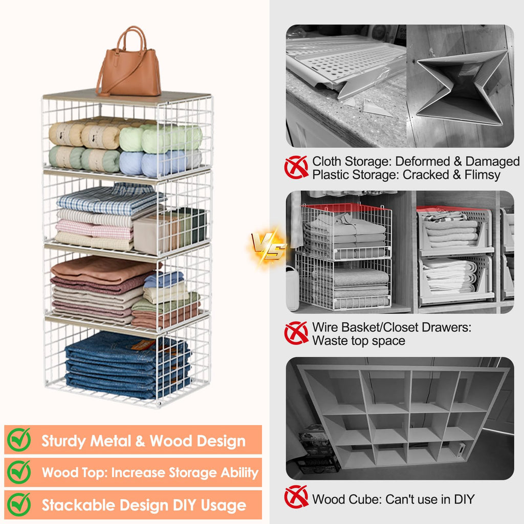 6 Pack Stackable Storage Closet Shelf Organizer Metal White