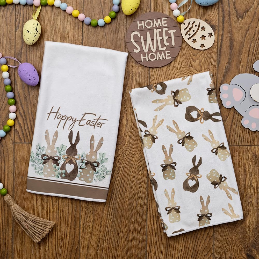 Easter Kitchen Towels,Beige Polka Dot Bunny Leaves Dish Towels 18x26 Inch Drying Dishcloth,Farmhouse Holiday - Set of 2