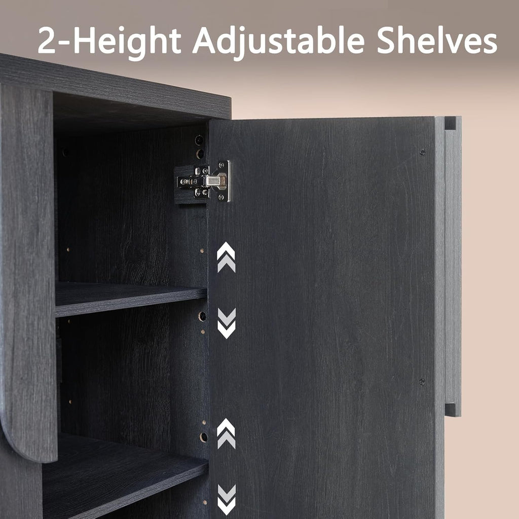 62.28'' Sideboard Buffet Cabinet W/Storage, Modern Accent Cabinets W/Curved Handles & Adjustable Shelves, 4 Doors