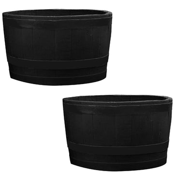 Polyethylene Whiskey Barrel Planter for Indoor or Outdoor Gardening, Black (2 Pack)