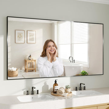 Black Mirrors for Wall, 30x60 Inch Bathroom Mirror, Rectangular Wall Mirror Bedroom Bathroom, Hangs Horizontally or