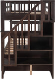 Wood Twin Over Twin Bunk Bed with Drawers and Stairs