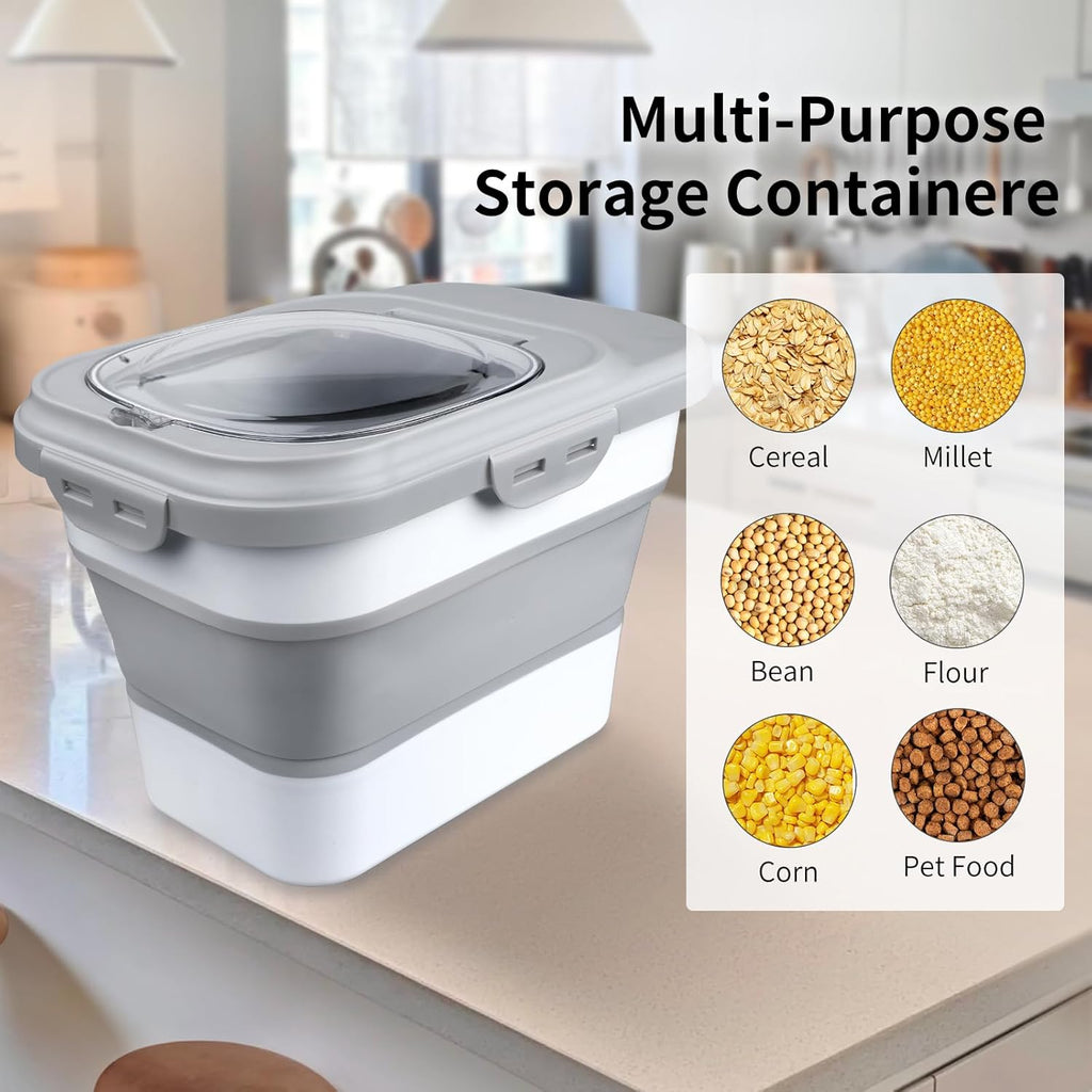 Rice Storage Container, Collapsible Airtight Food Storage Containers 6-20 Lbs, Rice Dispenser with Measuring Cup