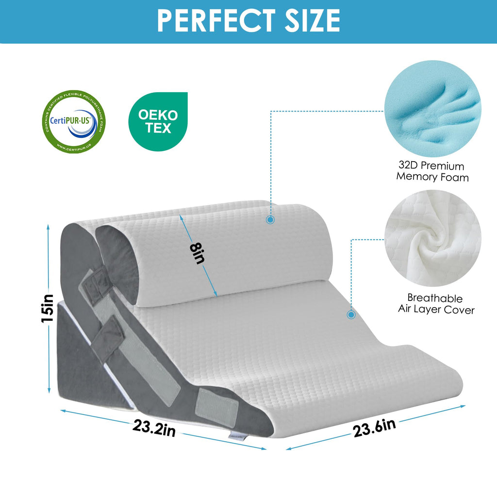 Wedge Pillow Set for After Surgery, Bed Wedge, 3PCS, White/Grey