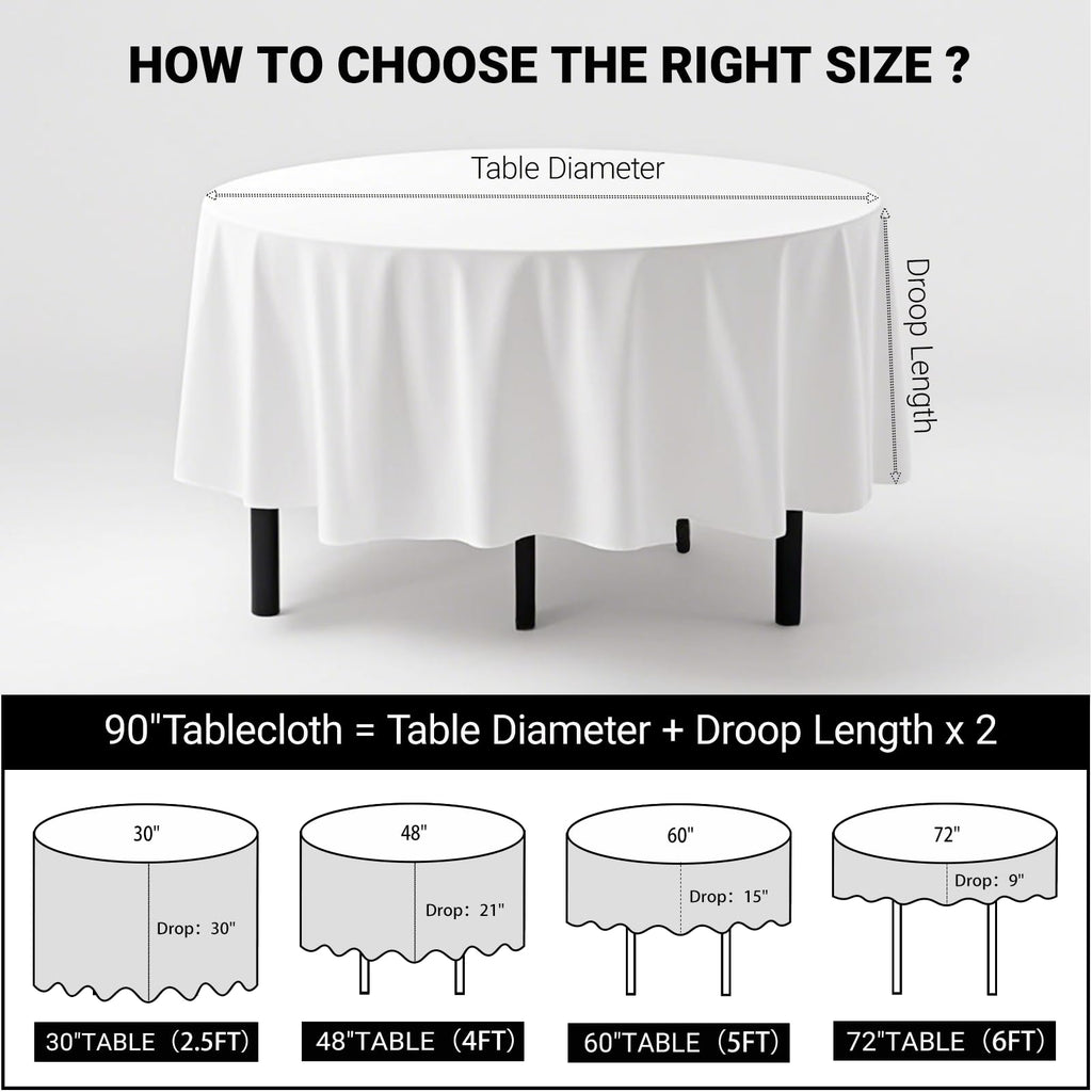 Round Tablecloth 90 Inch Washable Resistant Wrinkle Polyester Table Cloth White Fabric Table Cover for Buffets