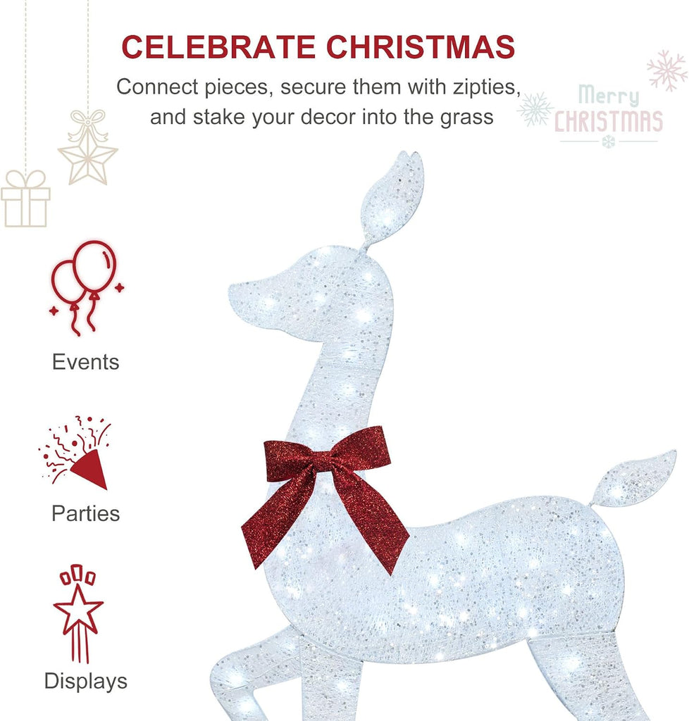4 FT Christmas Decorations Outdoor Lighted Reindeer - 3-Piece 2D Deer Family Set with 145 Warm White LED Lights