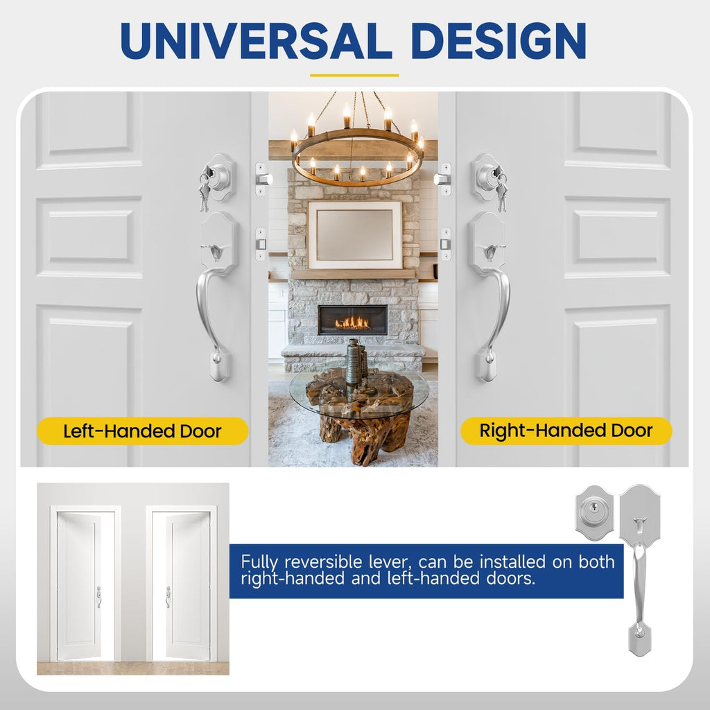 Front Door Handle and Deadbolt Set, Front Door Lock Set, Exterior Door Handle with Single Cylinder Deadbolt Lock