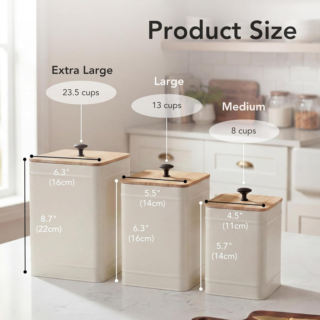 Kitchen Canisters for Countertop, Airtight Canisters Sets for the Kitchen Counter with Lid, Metal Farmhouse - Set of 3