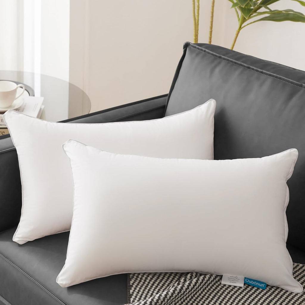 12x20 Lumbar Throw Pillow Inserts 2 Pack, 100% Cotton Breathable Cover Plump Rectangle Square Cushion Inserts White - Set of 2