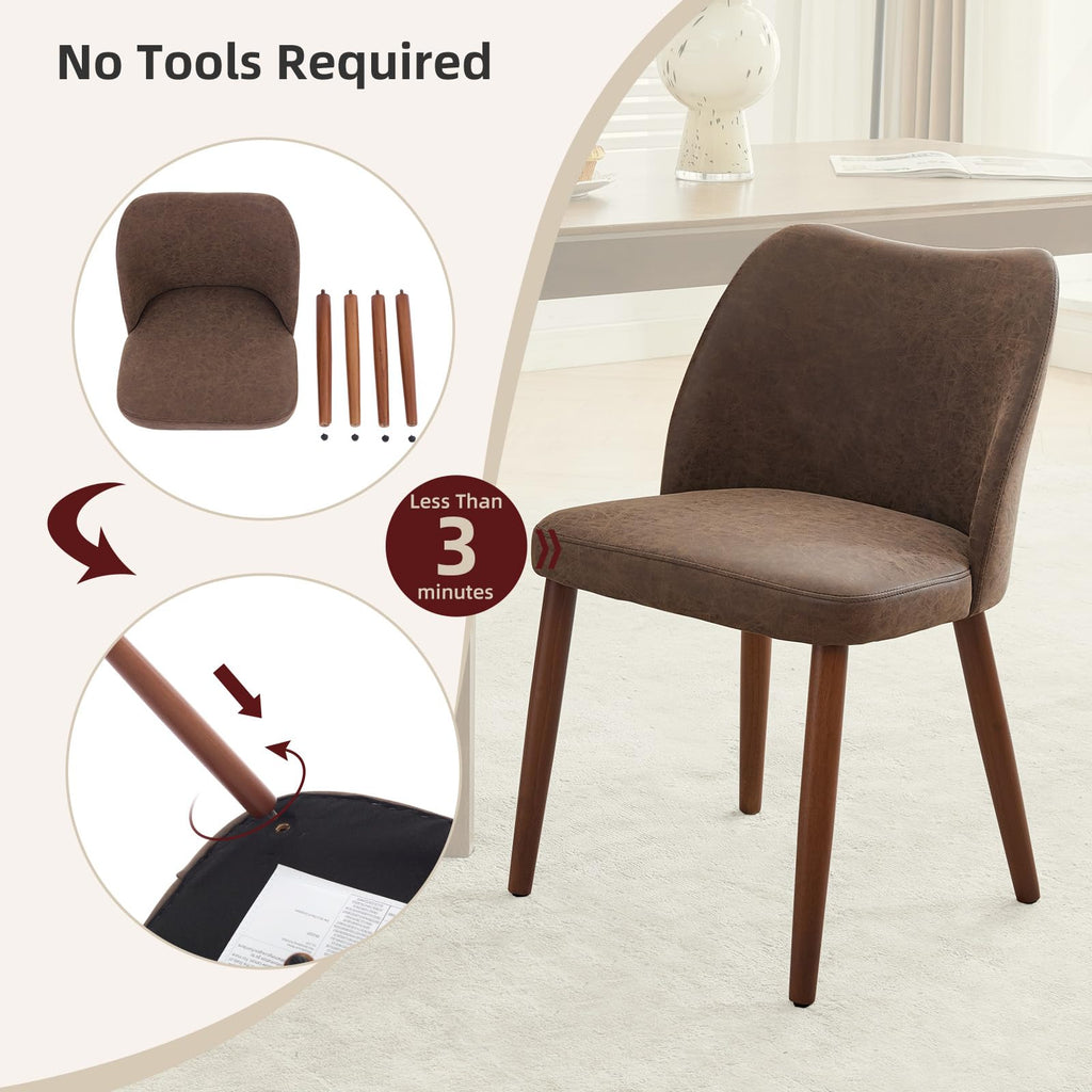 Leather Dining Chairs Set of 4 Upholstered PU Dining Chair with Wood Legs, Wing Backrest, Wooden Kitchen Chairs with