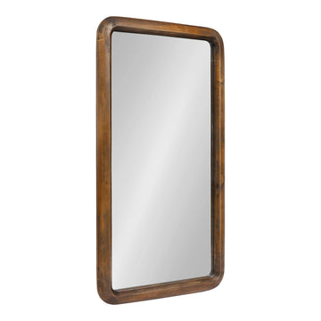 Pao Modern Rounded Rectangular Wall Mirror, 17 x 32, Walnut, Decorative Mid-Century Tall Wood Mirror with Radius