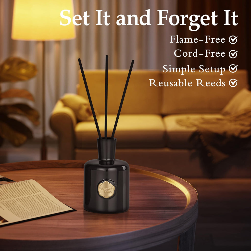 Reed Diffuser Set, 7.04 oz Oud & Bergamot Scent Diffuser with 5 Sticks, Long Lasting Air Freshener, Essential Oil