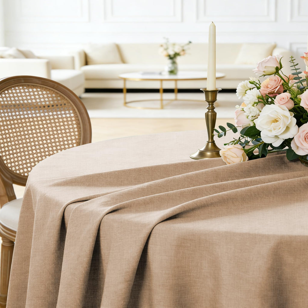 Textured Linen 60 Inch Round Table Cloth for Circle Table, Khaki