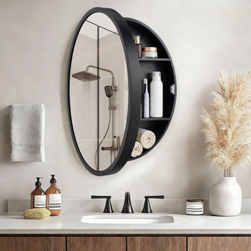 21x18 Inch Oval Medicine Cabinet with Mirror Wall Mounted | Mirror with Concealed Shelves, Premium Wooden Frame &