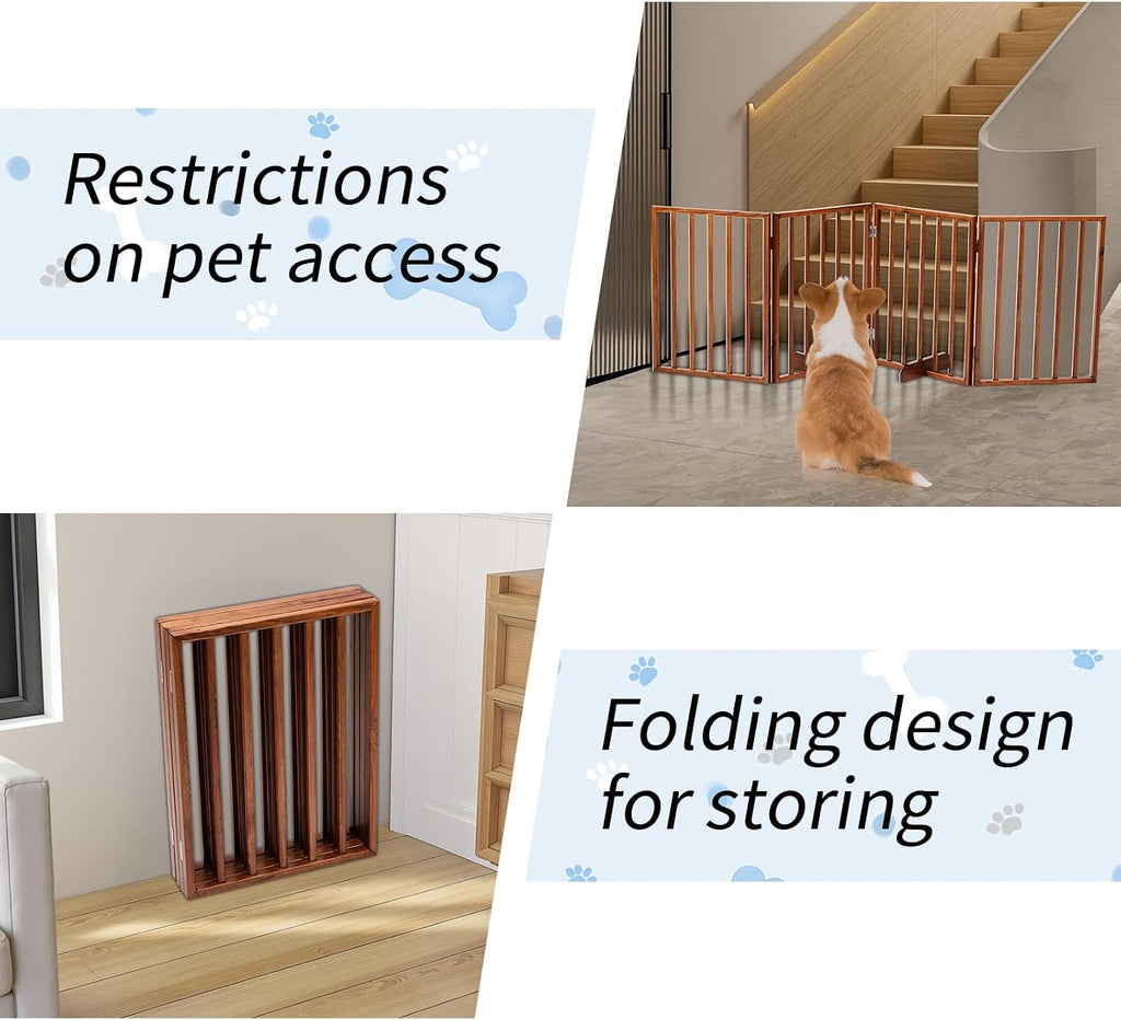 Dog Gates for Doorways, 4 Panels Pet Gate, Freestanding Dog Gate, Pet Barrier, Hinged Joints, 2 Support Feet
