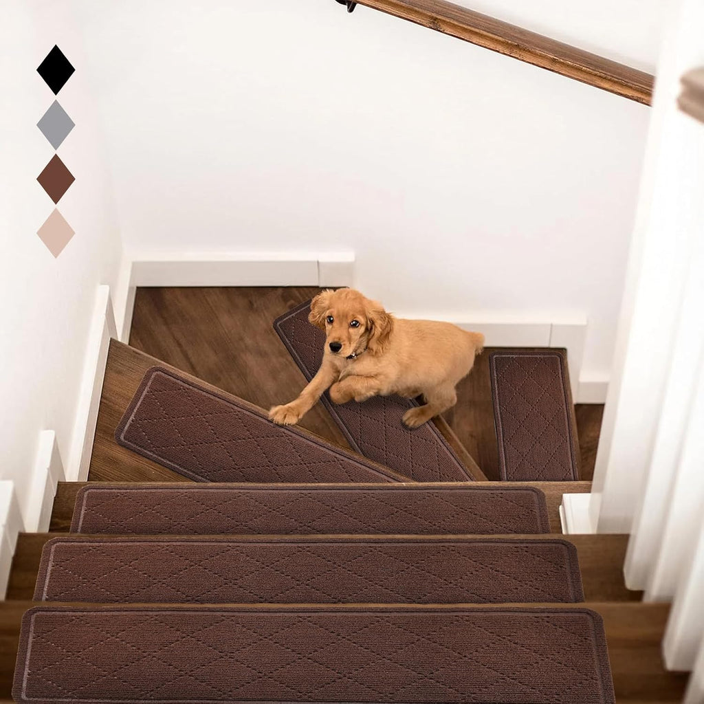 9" x 36" Carpet Stair Treads for Wooden Steps Indoor 15 Pack, Brown | Non Slip Stair Runners for Wood Stair with