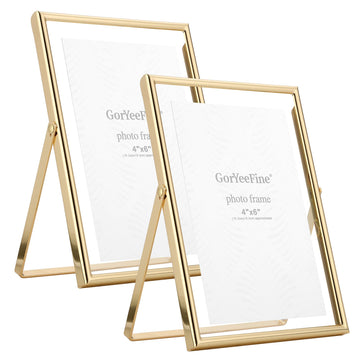 Gold 5x7" Floating Frame 2pack for Photo Sizes(3.5x5'', 4x6'')for Adjustable Tabletop/Shelf Photo Frame, 4x6'' Classy