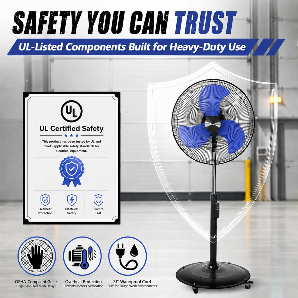 20 Inch DC Motor Pedestal Fan, Energy Efficient & Quiet 5100 CFM High Velocity Oscillating Standing Fan with Casters