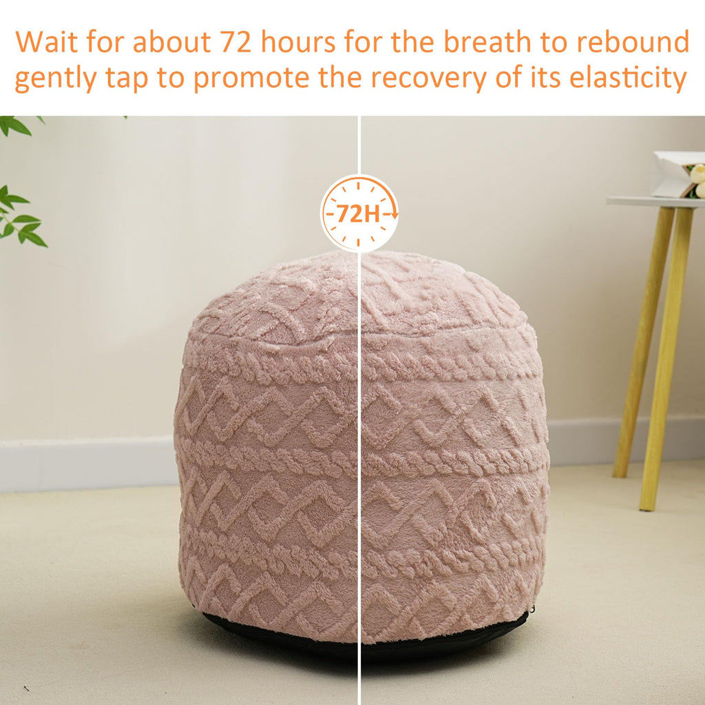 Round Stuffed Pouf Ottoman, Corduroy Poufs with Foam Chunk Filling, Furry and Fluffy Pouf Foot Stool Storage Pink 26"