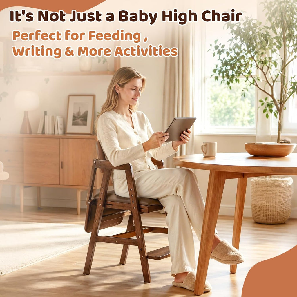 3-in-1 Wooden High Chair with Steps & Adjustable Tray for Baby Toddler | Ergonomic Design, Built-in Foot Steps, Easy