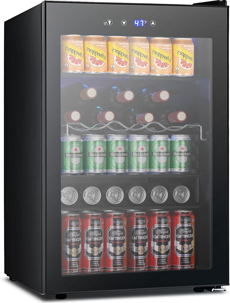Beverage Refrigerator, 145 Can Mini Fridge Glass Door for Soda Beer