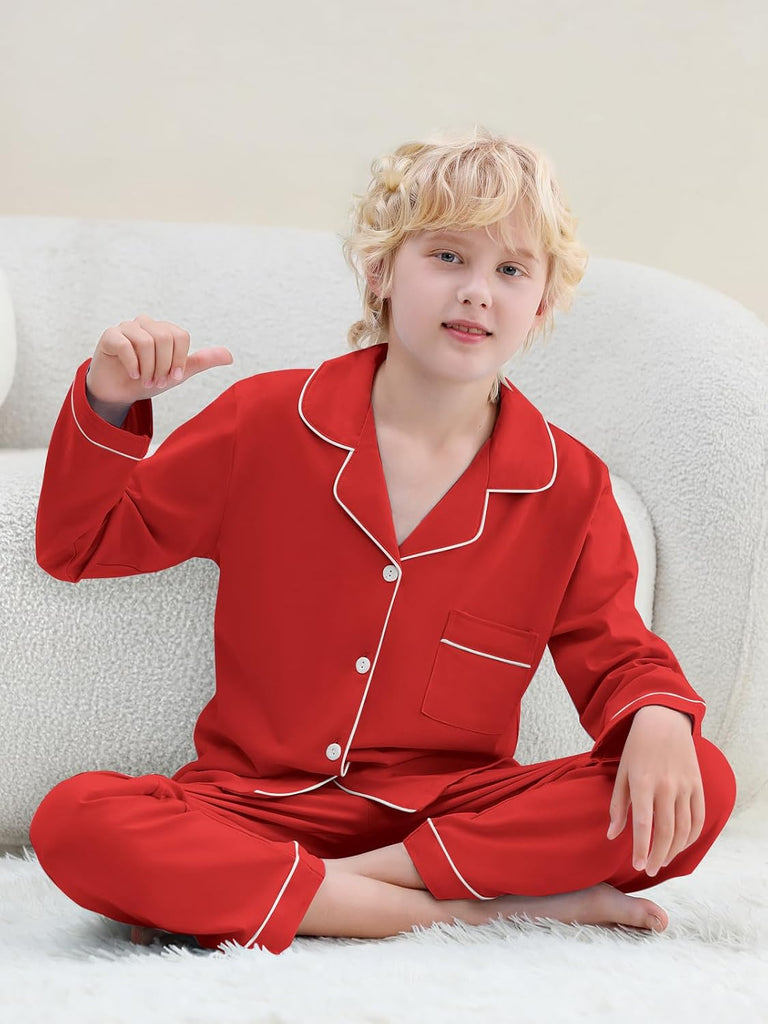 Boys Pajamas, 100% Cotton Long-Sleeve Top and Pants Set