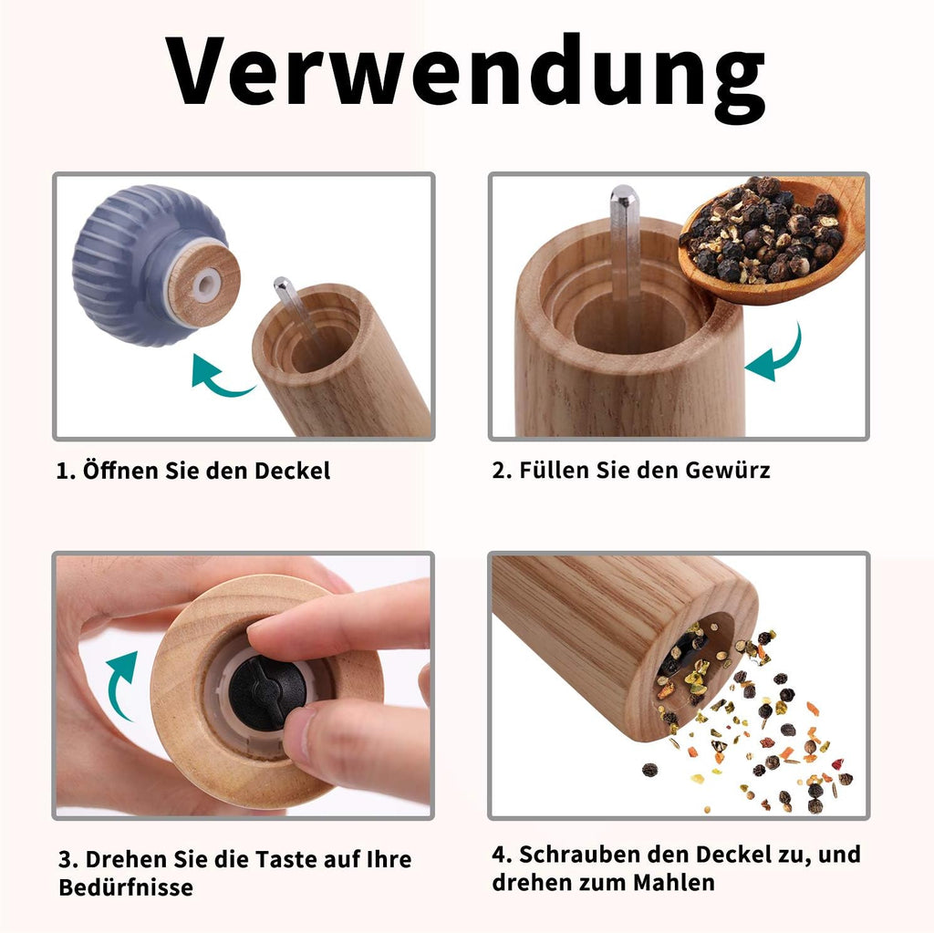 Wood and Ceramic Pepper Grinder Set - Set of 2