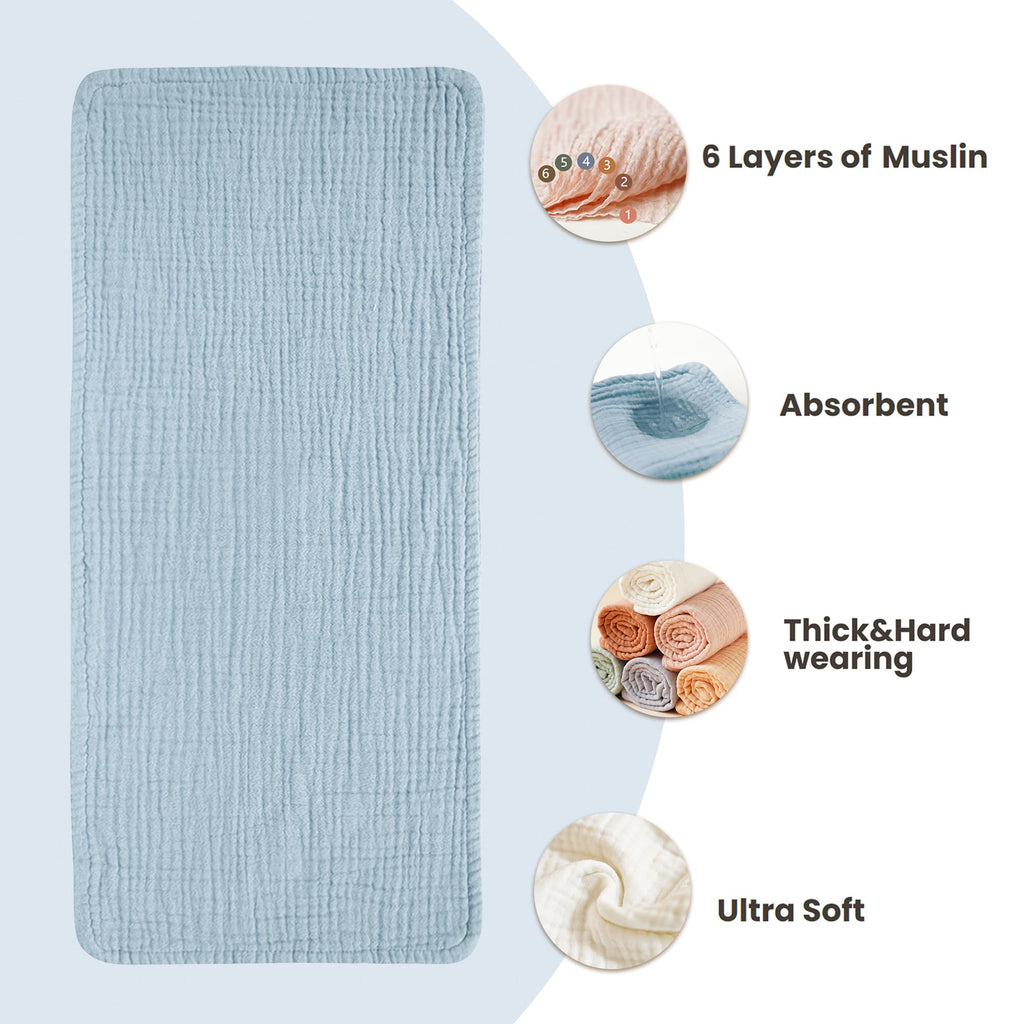 6-Pack Thick Muslin Baby Burp Cloths, 6-Layer Ultra Soft Cotton