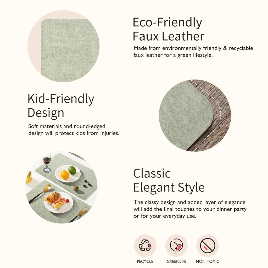 Faux Leather Placemats Set of 6, Easy to Clean, Light Green