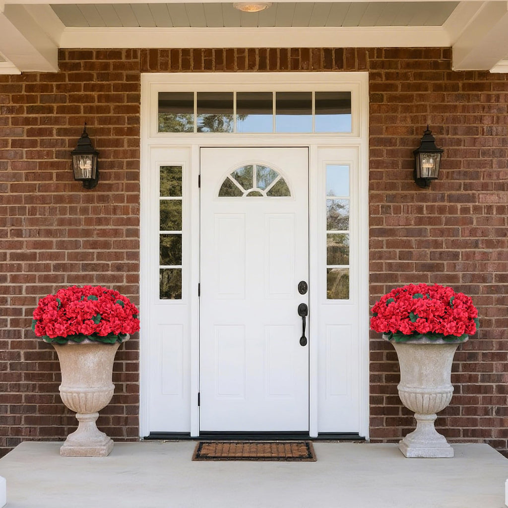 2 Sets Artificial Geraniums Topiary Ball Trees for Front Porch Decor(Red)