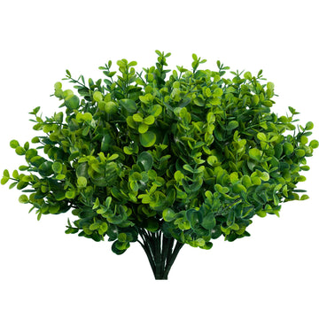 Artificial Greenery Plants Outdoor UV Resistant Fake Plants Boxwood Shrubs Grass, 10 Bundles for Farmhouse Home Garden