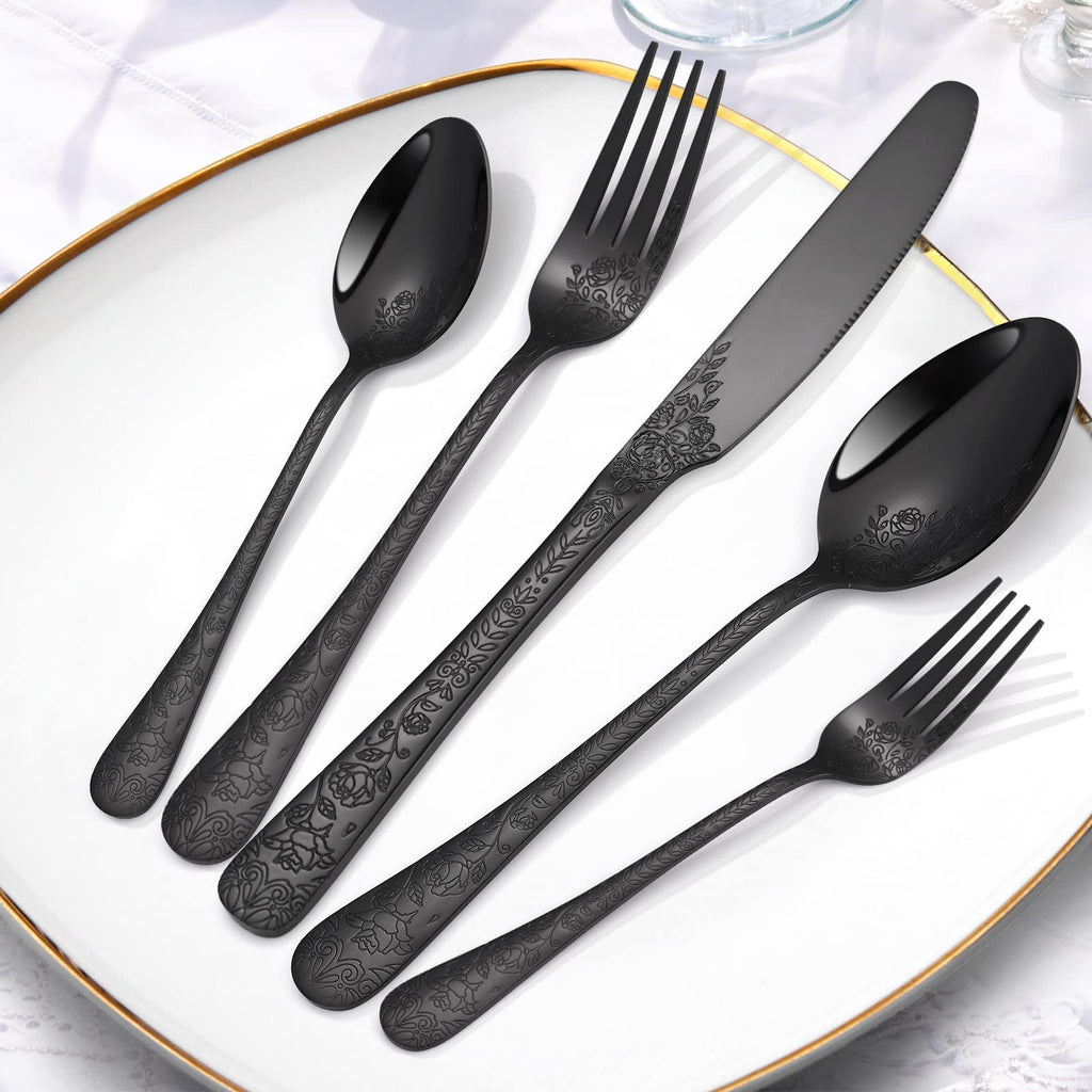 40-Piece Unique Silverware Set, Embossed Pattern Flatware Set for 8,Stainless Steel Silverware Flatware Cutlery