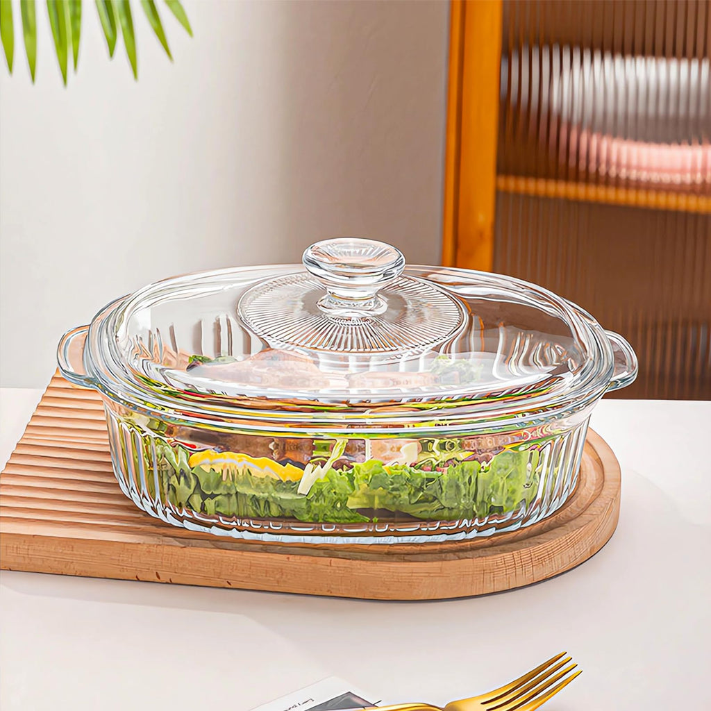 4-Piece Glass Casserole Baking Dish, Set of 2 Casseroles With Glass Lids, 1.9 Qt and 3 Qt