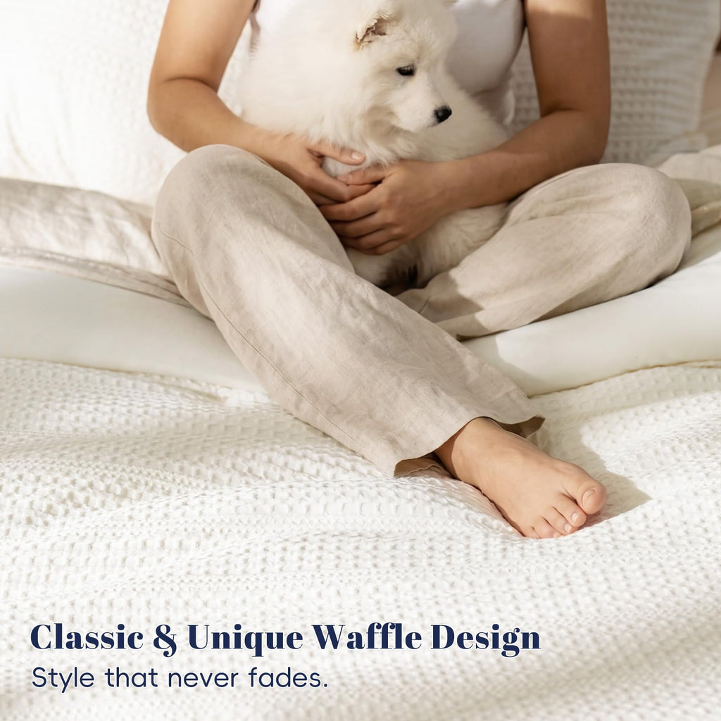 Soft Waffle Comforter Set - Comfy Breathable Waffle Weave Comforter with 2 Pillow Shams, 3 Pieces Less