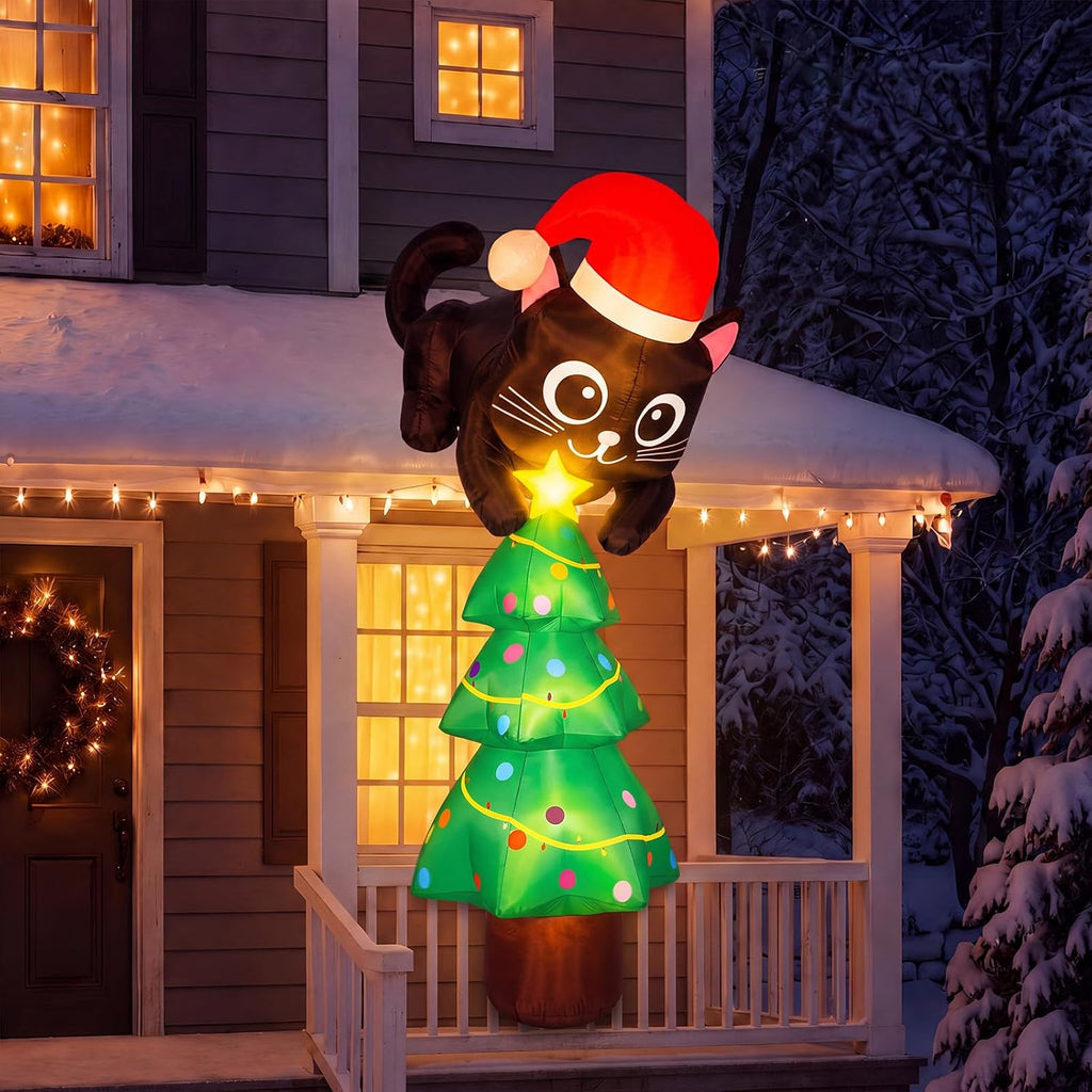 7ft Cat Christmas Inflatable Roof Hanging Outdoor Decorations