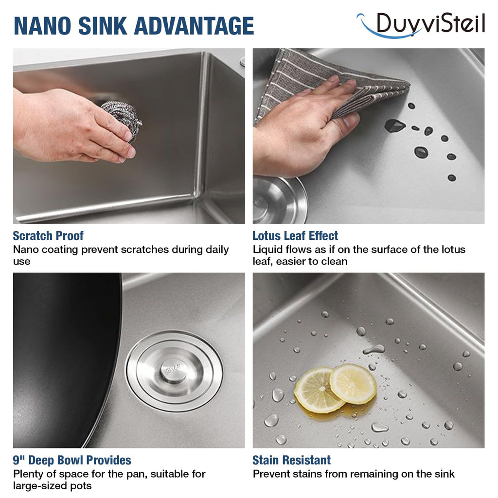 25x22 Inch Drop Sink, 20 Gauge 304 Stainless Steel Single Bowl Top Mount Sinks, Brushed Nickel Handmade Round Corner