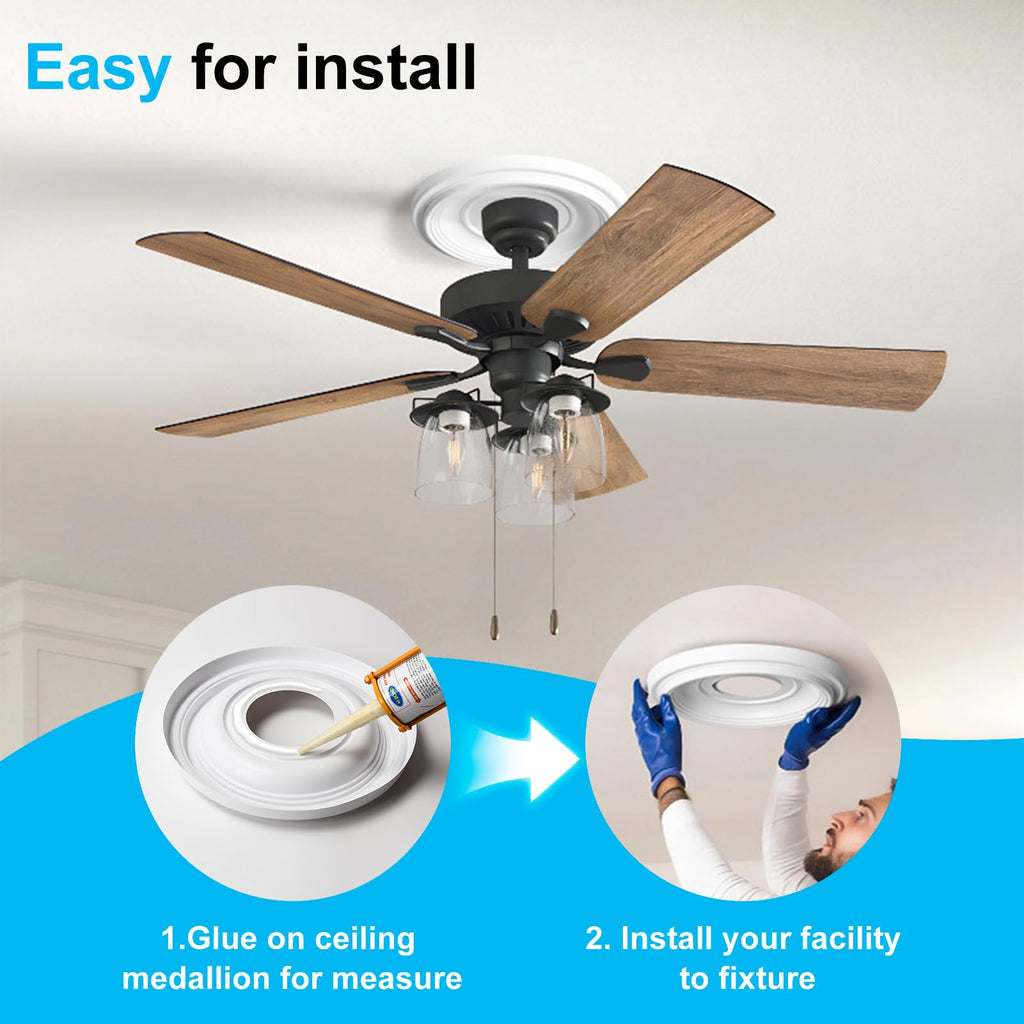 PVC Ceiling Medallion, Light Cover Plate for Ceiling Fan, 2-Pack
