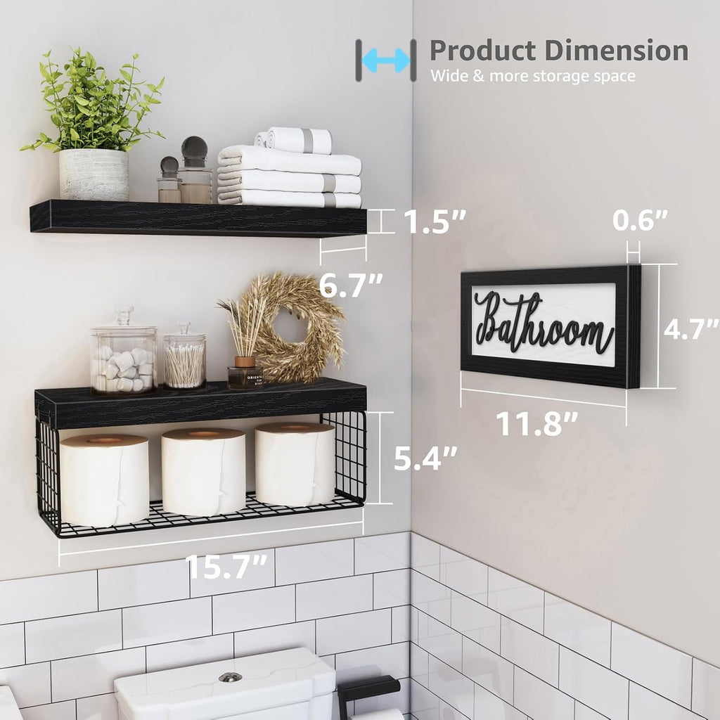 Bathroom Shelves Over Toilet - Paper Storage Wall Mounted Farmhouse Decor Decorations Aesthetic Décor Sign Small