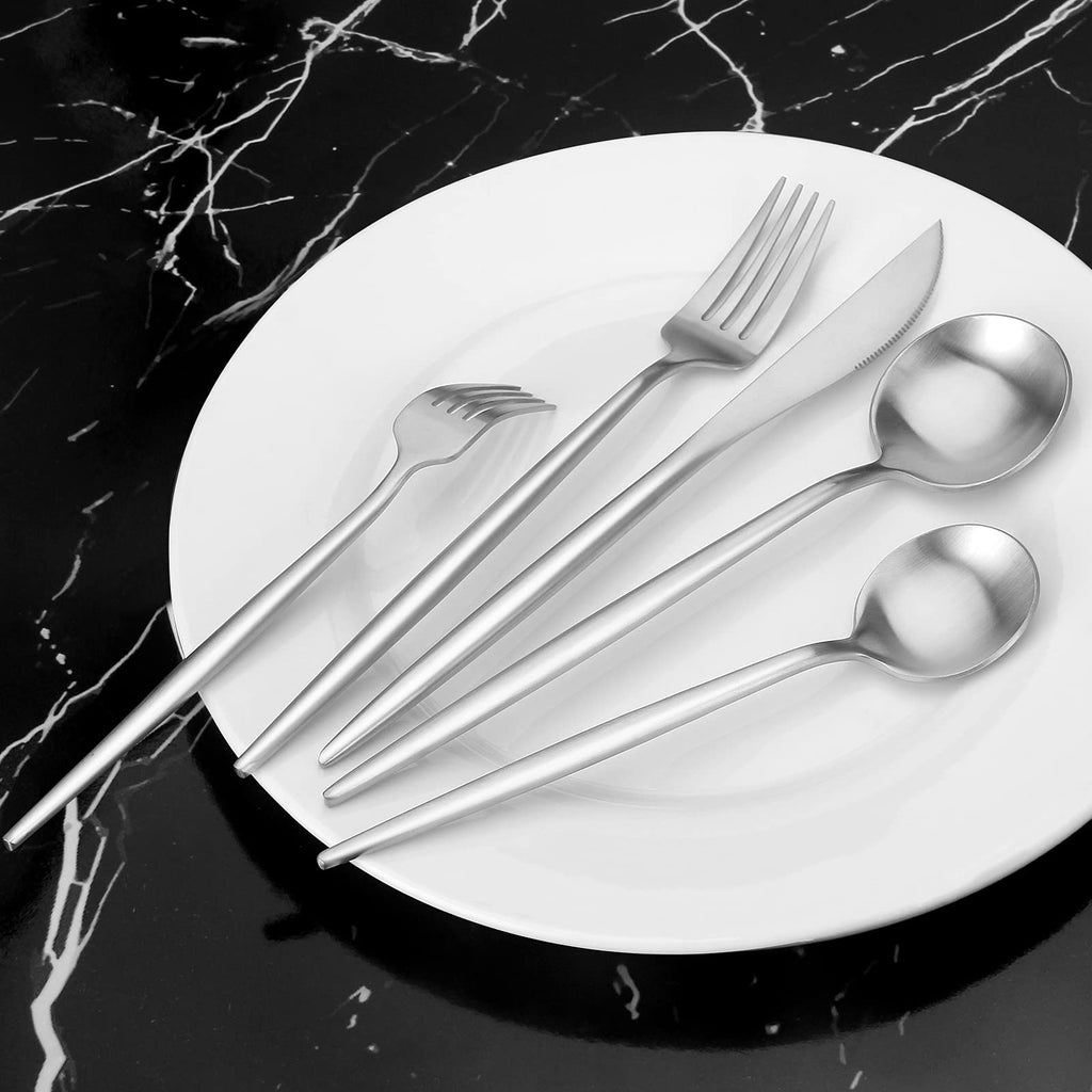 Matte Silverware Set, 20 Piece Stainless Steel Cutlery Flatware Set, Kitchen Utensil Sets for 4, Tableware With Knife
