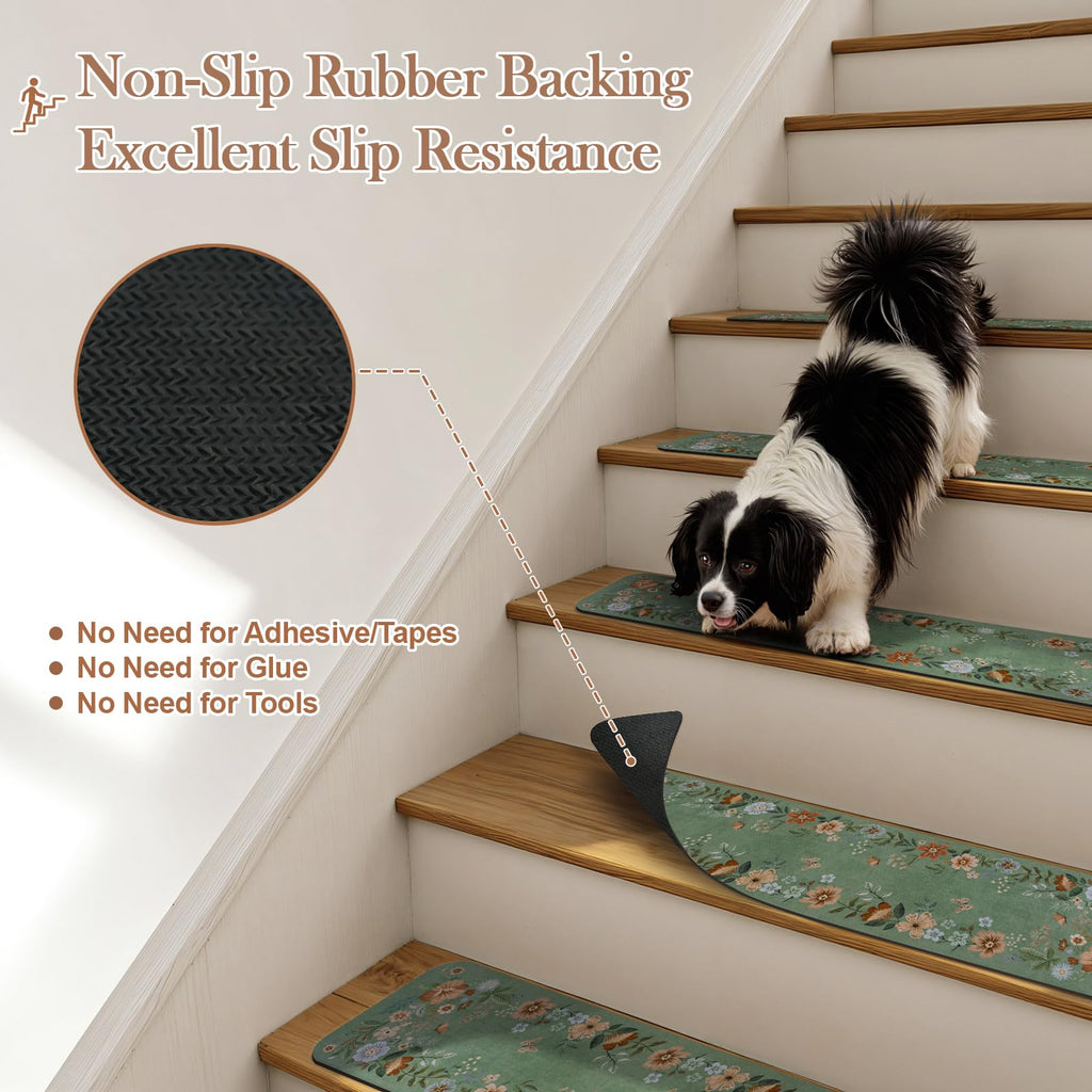 Green Non-Slip Stair Runner for Wooden Steps 15PC 30"x8"