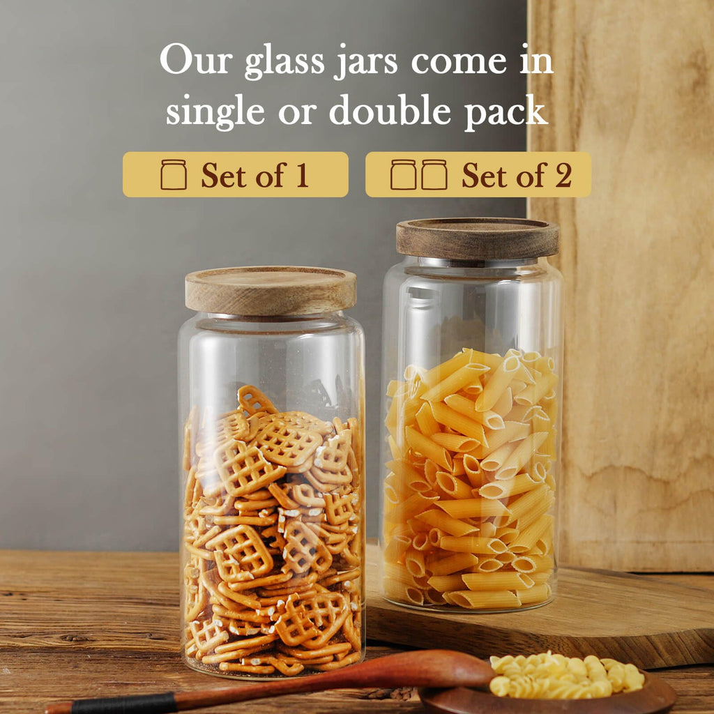 Glass Jar with Wood Lid, Airtight Kitchen Storage Canister