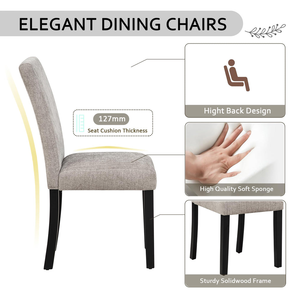 6-Piece Dining Table Set with Bench, Solid Wood Kitchen Table & 4 Upholstered Chairs, Concrete-Effect Tabletop, Modern