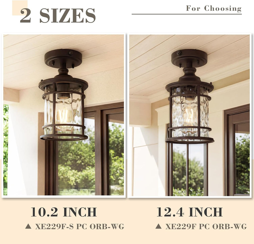 12.4" Outdoor Ceiling Light Flush Mount, Dusk to Dawn Semi Flush Light Fixture in Oil Rubbed Bronze Finish for